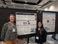SSU Professor and student stand on either side of a research poster at the Paleopathology Conference in Los Angeles, Spring 2024